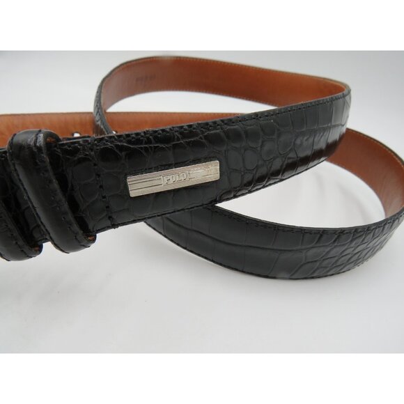 Polo Ralph Lauren Belt Mens 40 Black Leather Croc Embossed Dress Made in USA - Picture 2 of 9